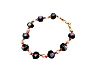 Millefiori Murano Bracelet Hand Knotted Beaded Blue Red Multicolor Glass Beads