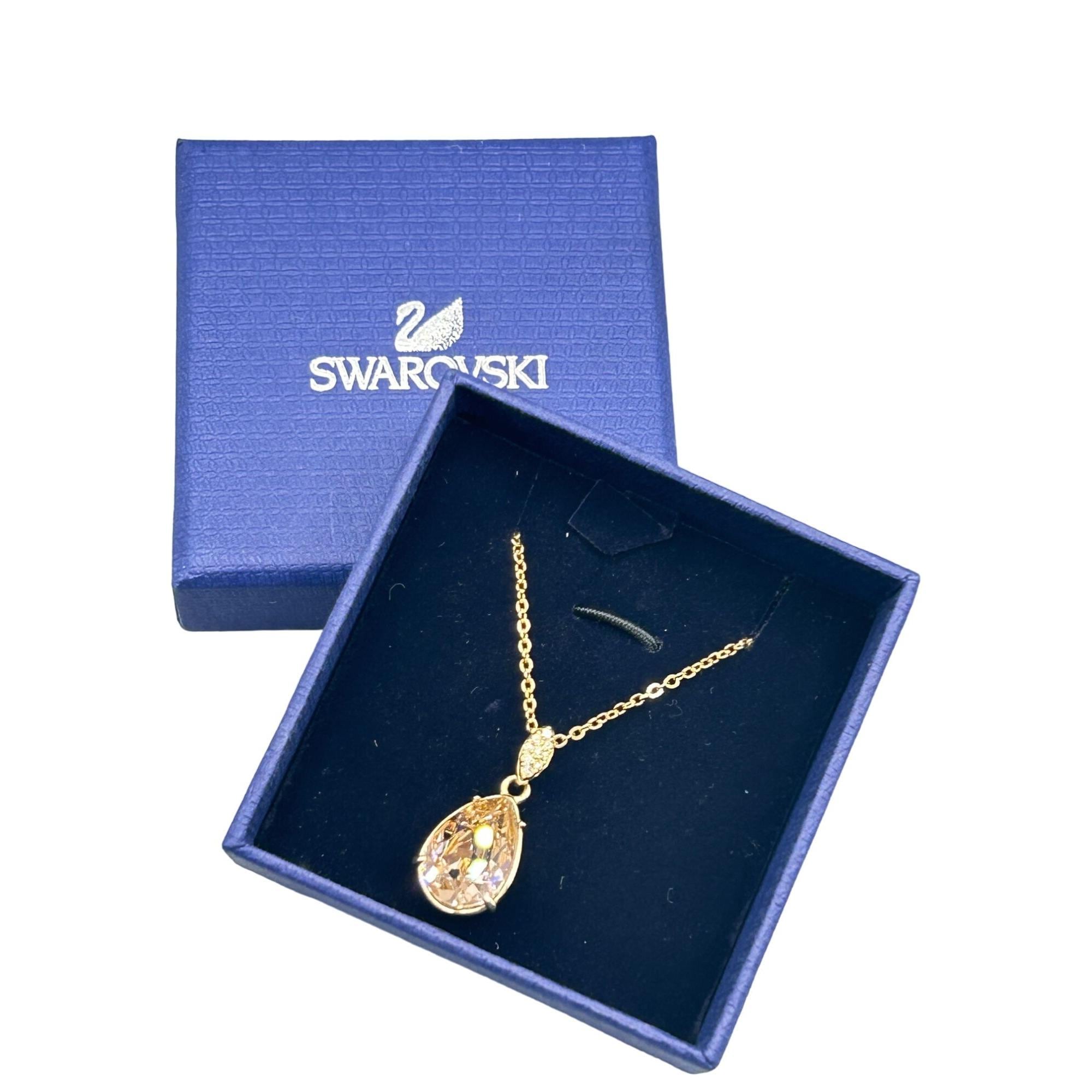 Swarovski Crystal Teardrop Pendant Necklace Gold Tone Chain