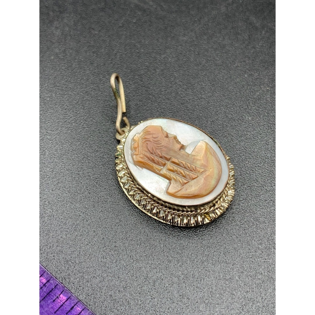 Antique 1920s 800 Silver & Mother Of Pearl Cameo Pendant Oval Frame Vintage 1920s Italian Cameo Pendant Necklace 800 Silver - Etsy main image 3