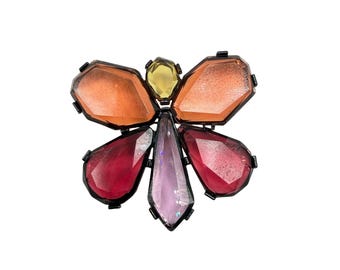 Vintage 90s ZARA Butterfly Pin Brooch Oversized Colorful Resin Bug Insect Large Pin