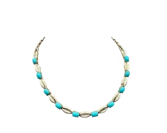 CORO Vintage Necklace Gold Tone And Blue Cabochons Choker