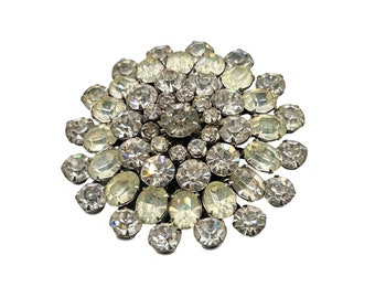 Vintage Signed Coro Clear Rhinestones Brooch Layered Sunburst Dimensional Pin