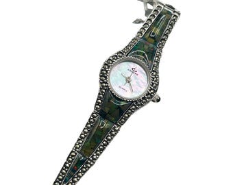 CENERE Ladies Watch Mother Of Pearl Face Marcasites Delicate Stainless Steel Expandable Band