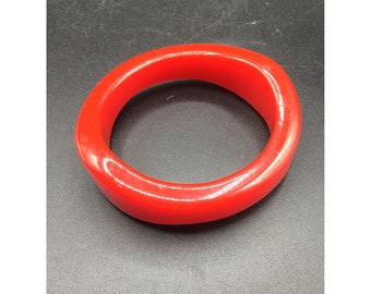 Funky Bright Red Bangle Bracelet Vintage Plastic Irregular Shape Chunky Bracelet