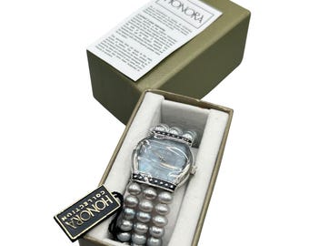 HONORA Watch Women's Gray Freshwater Pearl MOP Cuff Bracelet NIB