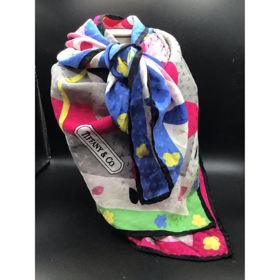 Vintage Tiffany & Co. Scarf Pink Print Silk Scarf Bright Colorful