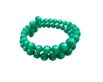 Vintage Green Moonglow Lucite Bracelet Beaded Double Cuff Early Plastic Bracelet