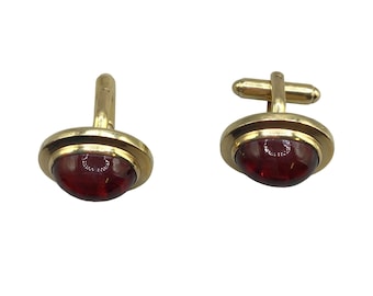 HAYWARD Gold Filled Cufflinks Red Glass Cabochons 1/20 12K GF Yellow Gold Tone