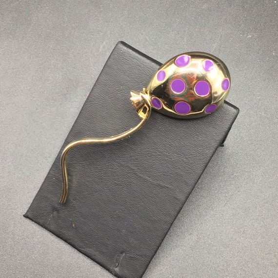 M. Jent Balloon Pin Brooch Gold Tone & Purple Ena… - image 4