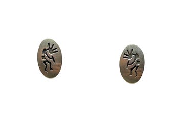 Sterling Silver Kokopelli Earrings Pierced Oval Studs Artist Maker Mark Signed