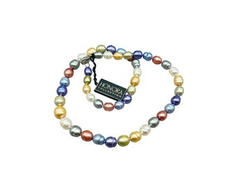 Honora Multi Colored Pearl Necklace 8mm Strand Sterling 925 Clasp 18"
