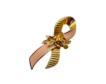 Avon Cancer Awareness Tack Pin Lapel Pin Brooch old Tone And Pink Enamel