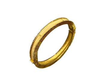 Vintage Polcini Hinged Bangle Bracelet Gold Tone & Cream Enamel Minimalist Style