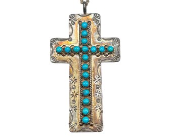 JASON & PEARL UKESTINE Zuni Cross Necklace Gilbert Ortega Galleries Native American Turquoise Sterling Signed