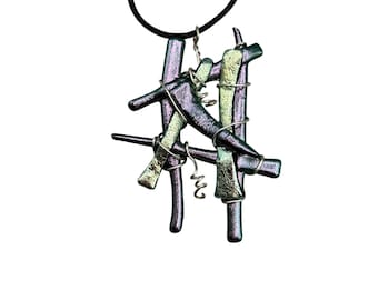 Art Glass Necklace Fused Glass Wire Wrapped Iridescent Oversized Handmade