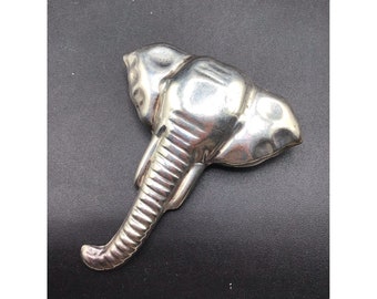 Sterling Silver Elephant Brooch Oversized Elephant Head Pendant Taxco Mexico 925
