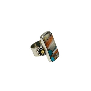 Colorful Natural Spiny Oyster Turquoise Gemstone Ring Size 6.75 Sterling Silver