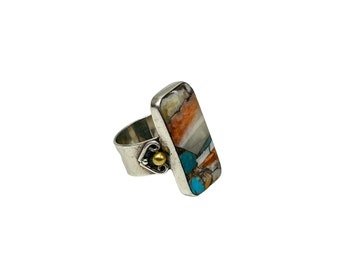 Colorful Natural Spiny Oyster Turquoise Gemstone Ring Size 6.75 Sterling Silver