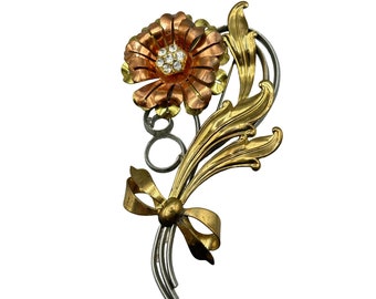 1940s Flower Brooch Antique Pin Metal Older Statement Pin Classic Large Oversize