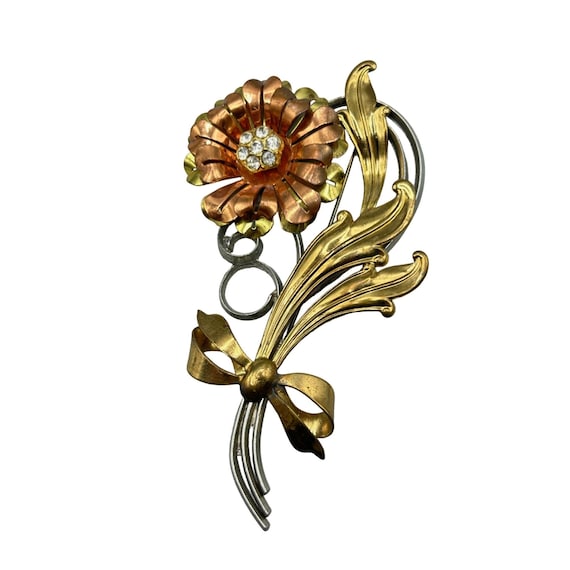 1940s Flower Brooch Antique Pin Metal Older State… - image 1