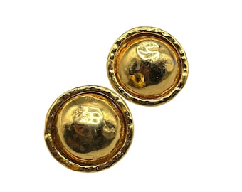 Vintage Edouard Rambaud Paris Clip-On Earrings Hammered Textured Gold Tone