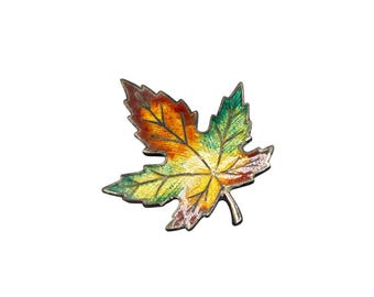 Sterling Silver Maple Leaf Pin Brooch Vintage Fall Color Enamel Autumn Earthy Tones