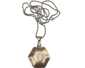 Vintage Handmade 925 Silver Hexagonal Geometric Perfume Bottle Pendant Necklace