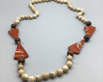 Jasper Necklace Beaded Semi Precious Stone Necklace Hand Knotted Single Strand