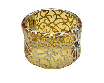 Angelique De Paris Designer Wide Bracelet Hinged Bangle Sterling Silver 925