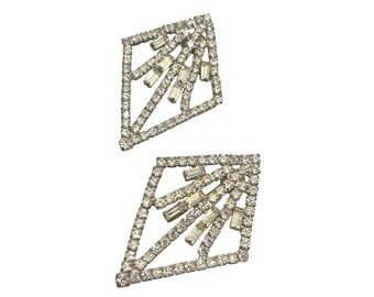 Rhinestones Clip On Earrings Vintage Clear Prong Set Glass Stones Clips