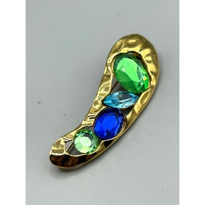 Anstecknadel mit grünen und blauen Strasssteinen, abstrakter Freiform-Vintage-Modeschmuck