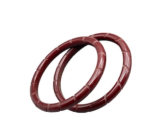 Vintage Bakelite Bangles Carved Bracelets Set of 2 Brown Color Catalin Spacers