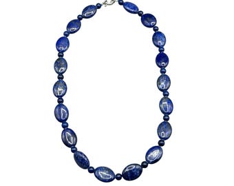 Blue Sodalite Necklace With Semi-Precious Stone Beads And Silver Clasp