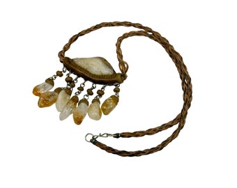 Artisan Handcrafted Stone Clay & Leather Necklace Semi Precious Stone Dangles