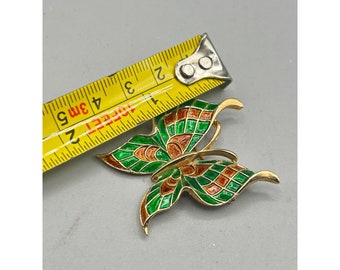 ヴィンテージ トリファリ バタフライ ブローチ ブラウン グリーン