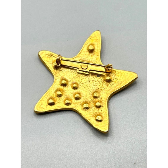 Vintage Matte Gold Tone Star Brooch Rhinestones A… - image 4