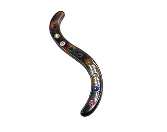 Vintage Celluloid Squiggle Shaped Pin Brooch Rhinestones Brown Early Plastic Pin