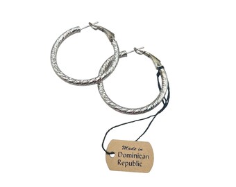 Textured Sterling Silver Hoops Earrings Pierced Silver JCM 925 1.25" Hoops