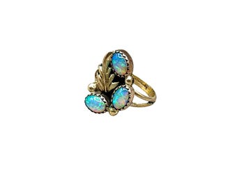 Vintage Navajo Opal Ring Size 6.25 Sterling Silver 925 Native American Handcrafted