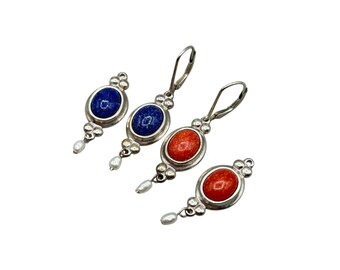 Blue And Red Stone Dangle Earrings 925 Sterling Silver COLEMAN CO LeverBack Interchangeable