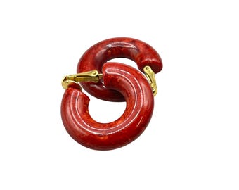 Vintage Red Bakelite Hoops earrings Clip On Vintage Early Plastic