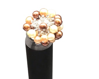 Honora Pearls Ring Sterling Silver Cluster of Pearls Designer Signed Ring Size 6
