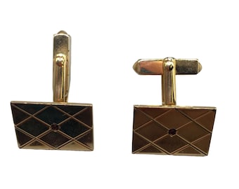 Diamond Pattern with Red Stone Cufflinks Signed SWANK Gold Filled 1/20 12K GF