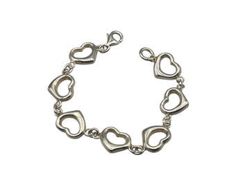 STERLING SILVER Hearts Links Bracelet Solid Silver 925 Vintage Jewelry