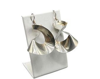 Mexico 925 Earrings Sterling Silver Free Form Dangles Handmade Ethnic Jewelry