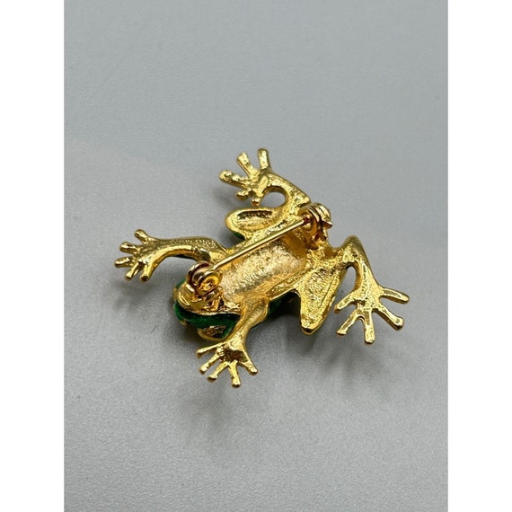 Vintage Green Frog Brooch Pin Gold Tone Enameled … - image 5