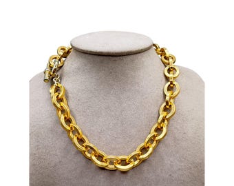 Erwin Pearl Vintage Gold Tone Chain Link Necklace Chunky Statement Choker 16"