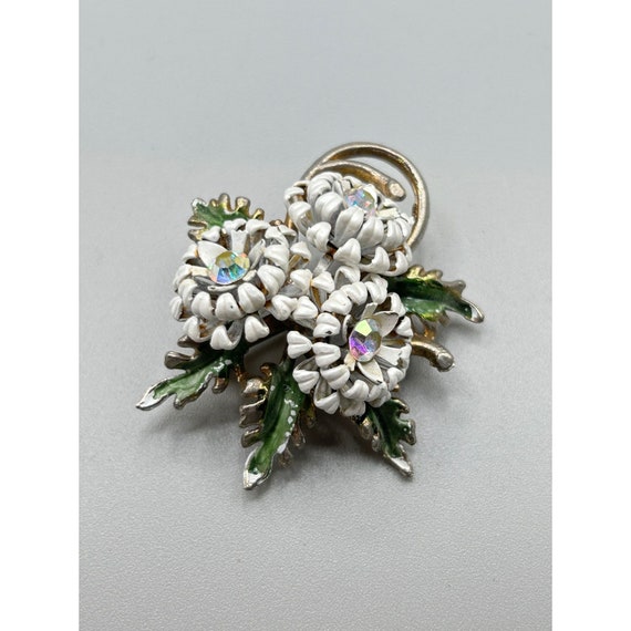 Vintage White Enamel Flower Pin Brooch Cluster Da… - image 3