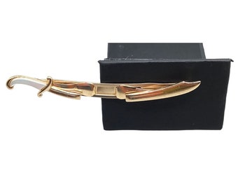 Vintage SWANK Tie Bar Sword with Mother of Pearl Handle Gold Tone Man Accessory