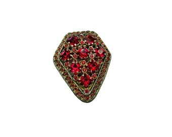 Vintage Dress Clip Older Fashion Antique Jewelry Gold Tone and Red Glass Stones